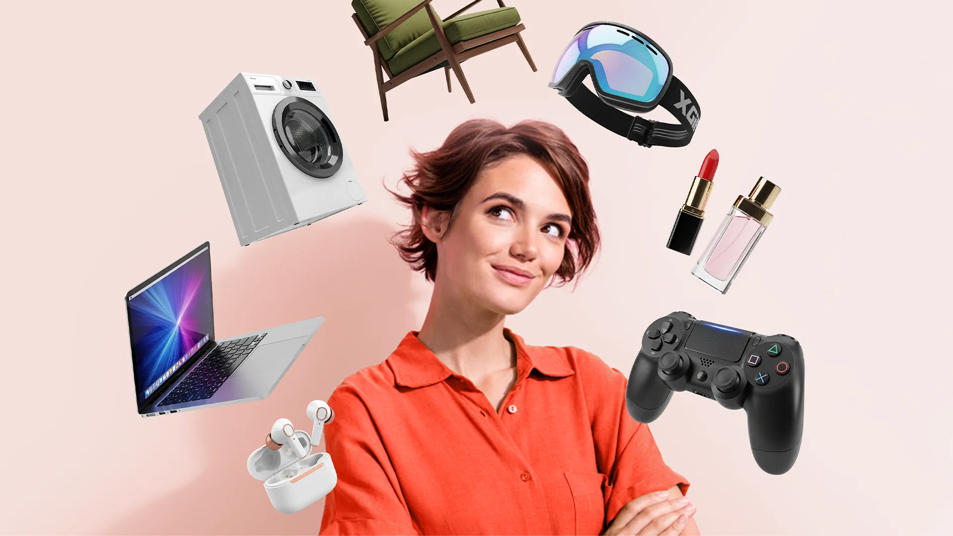 A shopper surrounded by products from across Layup, from appliances and furniture to tech, beauty and gaming