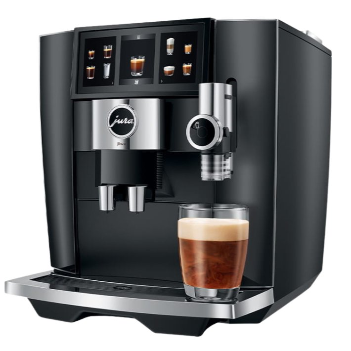 Black Jura J8 Twin automatic coffee machine with a layered coffee